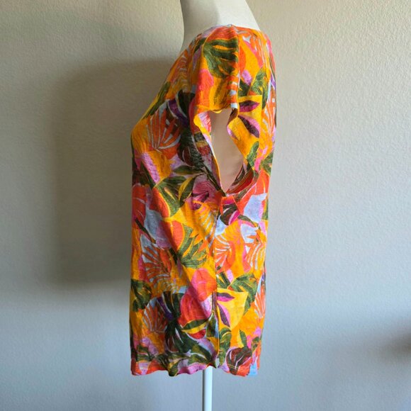 NEW C & C California Artsy Tropical Linen Top Bright Colorful Curved Hem Size M - Picture 3 of 8